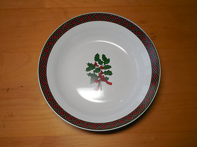 Sakura HOLIDAY GREENS Soup Cereal Bowls 7'' Red Green Plaid  4 available