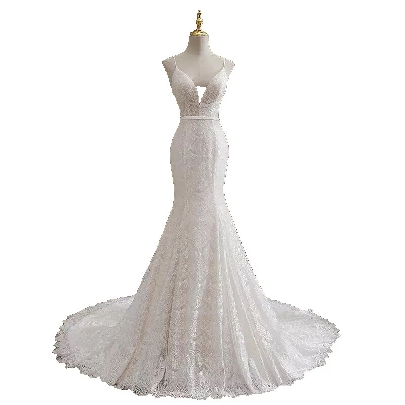 Fruncido encaje Vestidos de Novia Blanco