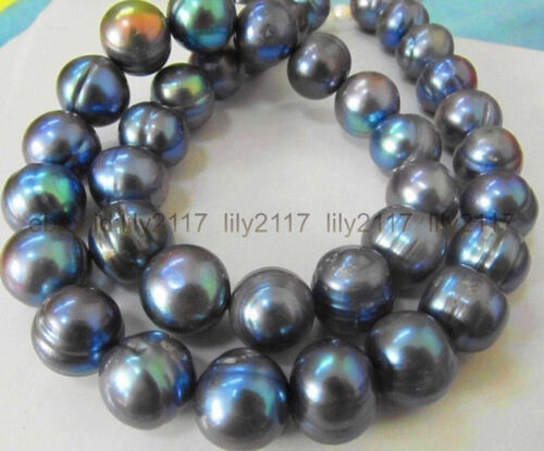 12-13mm Genuine Natural Tahitian Baroque Black Pearl Necklace 14-48 Inch 14K - Picture 1 of 17