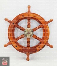 Volant de bateau bois et laiton décor nautique fait main capitaines 12" volant cadeau