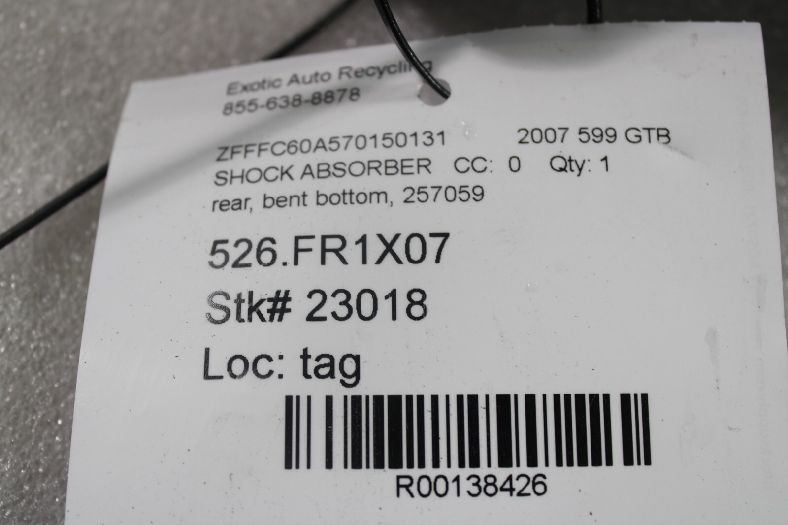 Ferrari 599 GTB, Rear Shock Absorber, Bent, Parts Only, Used, P/N 257059