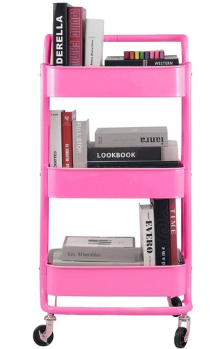 4-Drawer Rolling Utility Cart - Craft Storage Cart With Flip-Up Door, Pink, Kids Organizer