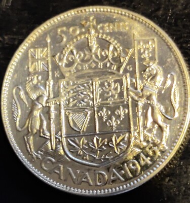 カナダ50セント銀貨1945年★ アンティーク Yahoo!オークション - カナダ 50セント銀貨 1945年 29.56mm 11.60g 検
