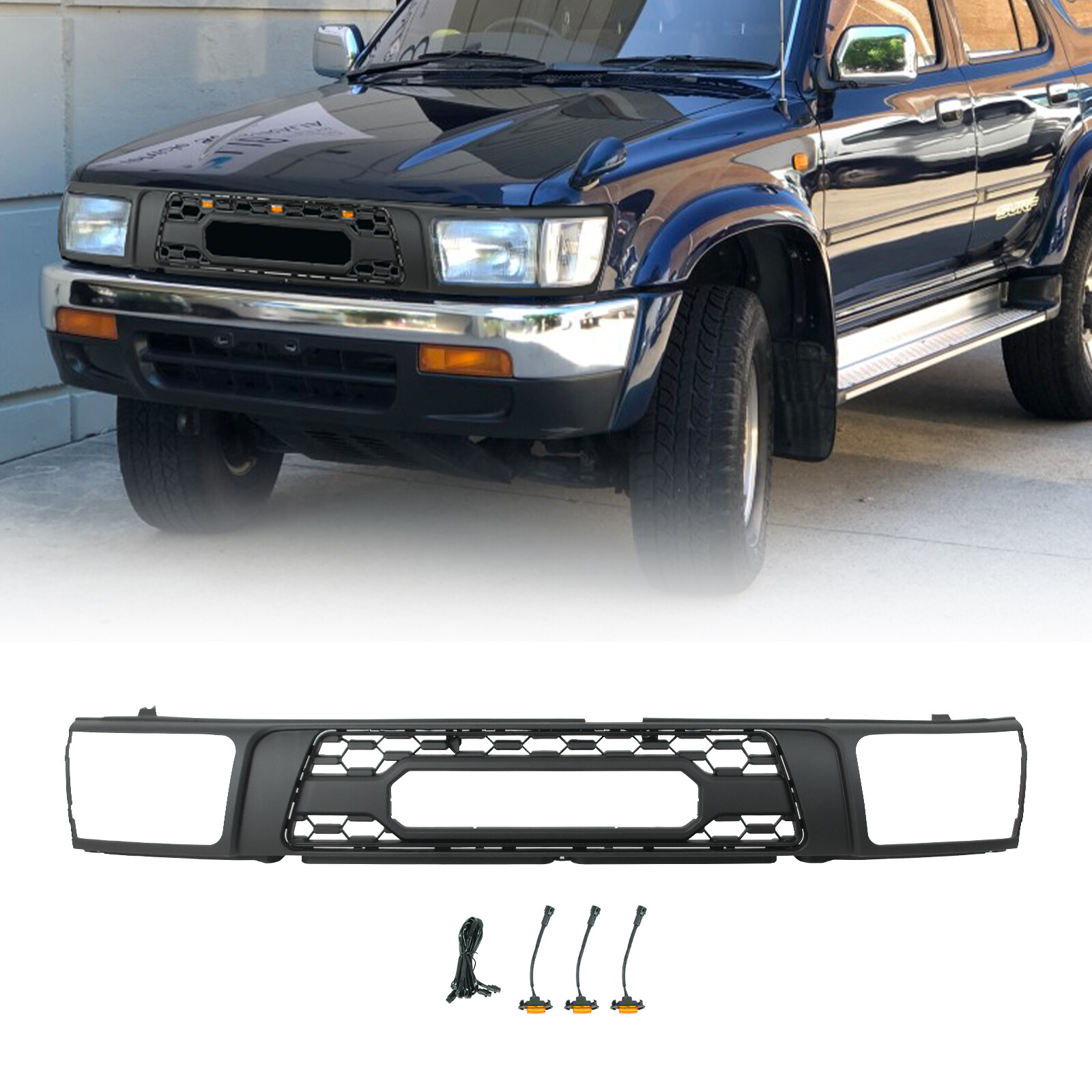 Front Grill Grille Fits For 1992-1995 Toyota 4Runner Bumper Grill w/ LED Lights