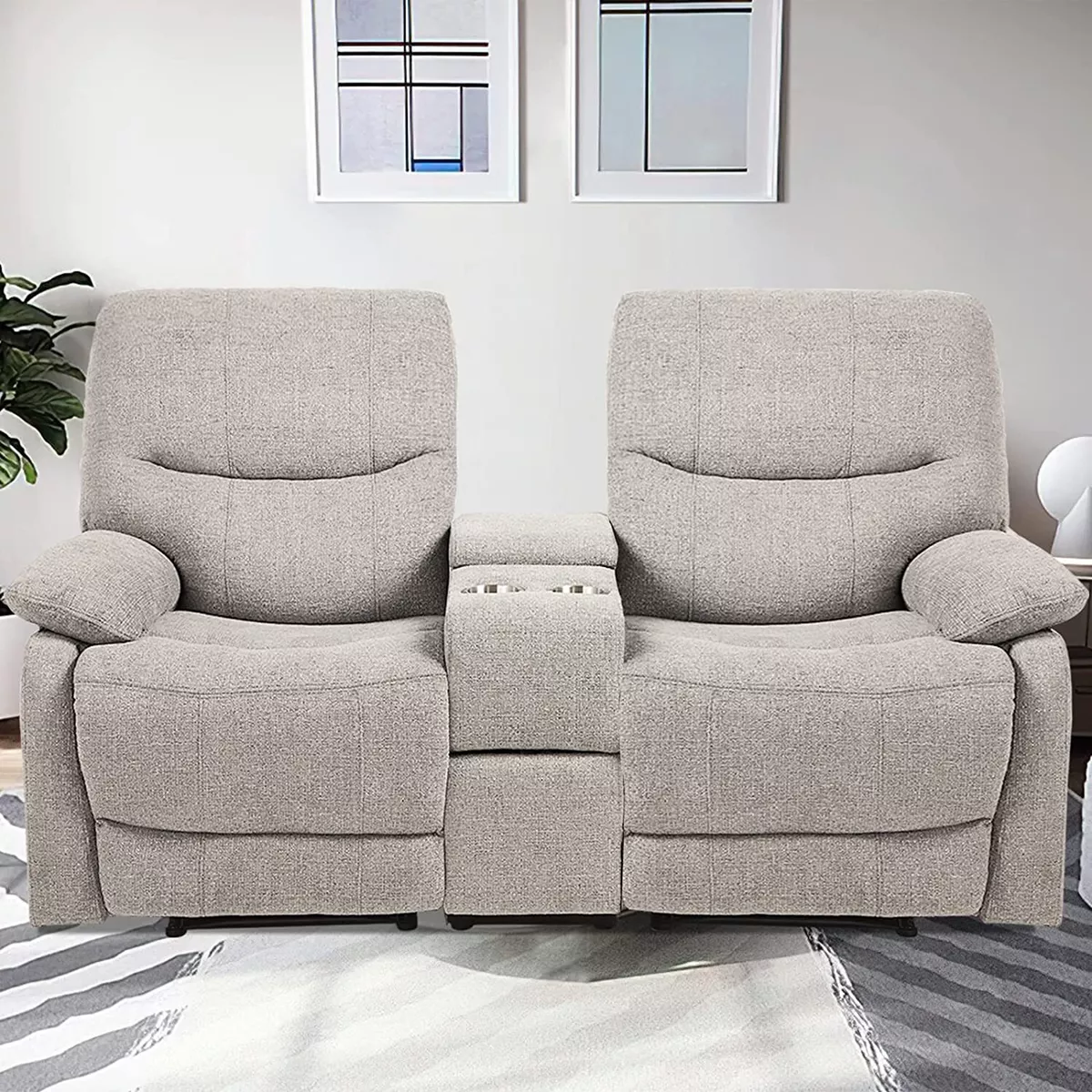 Manual Reclining Sofa Vintage Style Fabric Recliner Chair, Grey