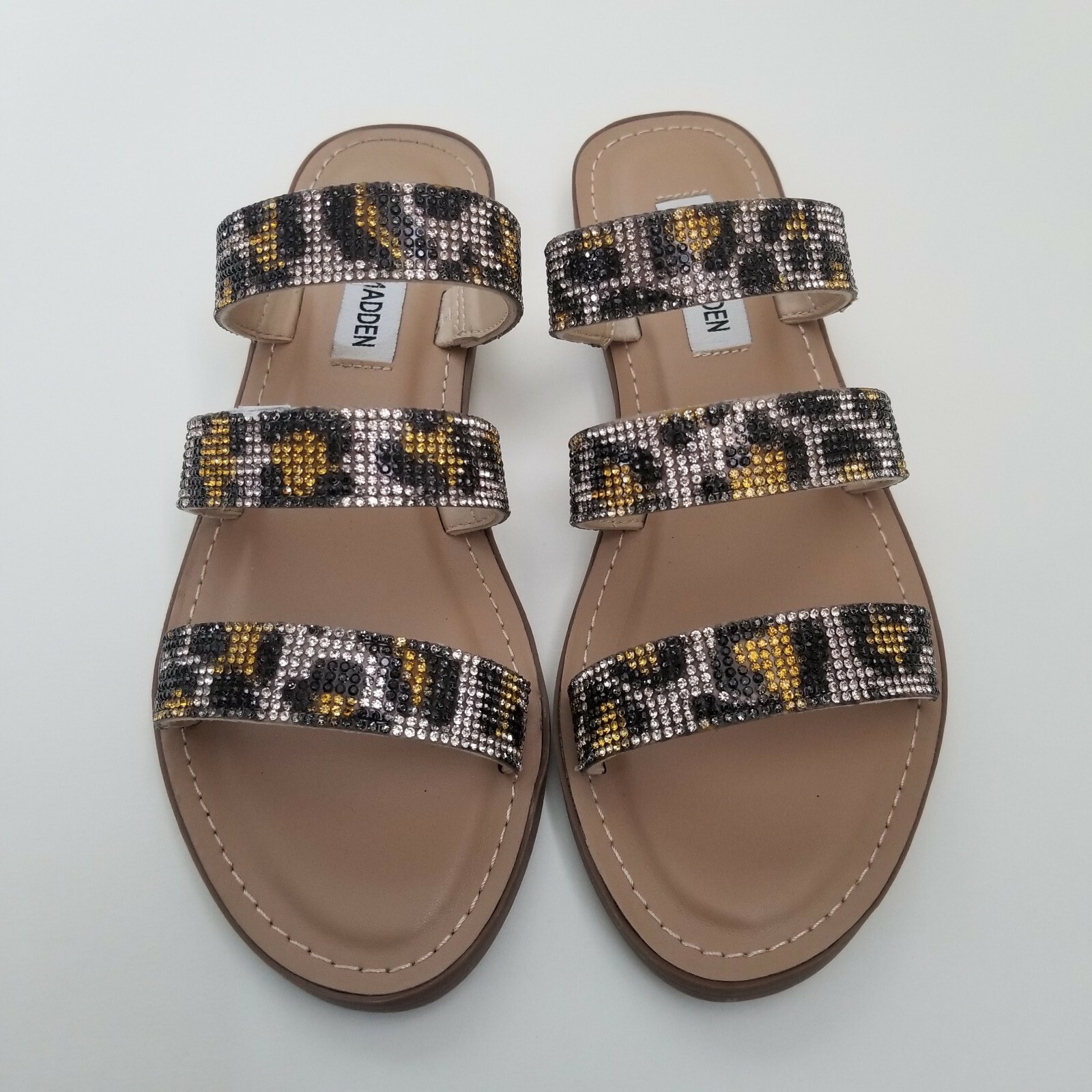 Leopard Print Rhinestone Sandals 6.5 