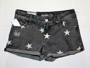 star print denim shorts