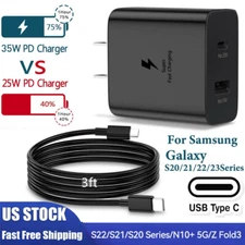 Super 35W PD Power Adapter Duo Wall Charger+Cables For Samsung S23-S20 NOTE 20 U