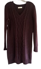 Abercrombie & Fitch Sz M Sweater Dress Dk Red Cable Knit V-Neck Long Sleeve