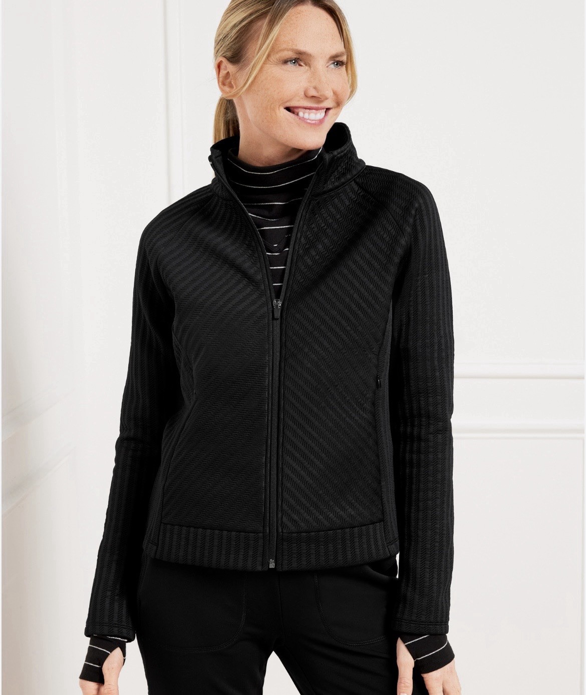 T By Talbots Jacket Medium Zip Fitted Textured Ja… - image 1