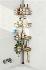 Shower Caddy Tension Pole, 4-Tier Rustproof Adjustable Corner Bathroom Organi...