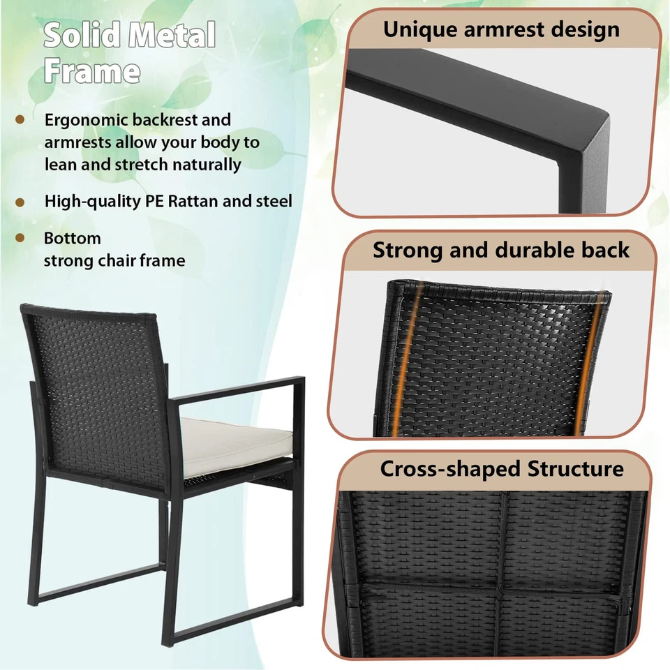 | Juego de muebles de patio de 3 piezas | Caqui | Muebles de exterior de mimbre con café T... Foto 4 de 4