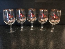 Set of 5 Vintage Fox Hunt Series Glasses with Gold Rim New
