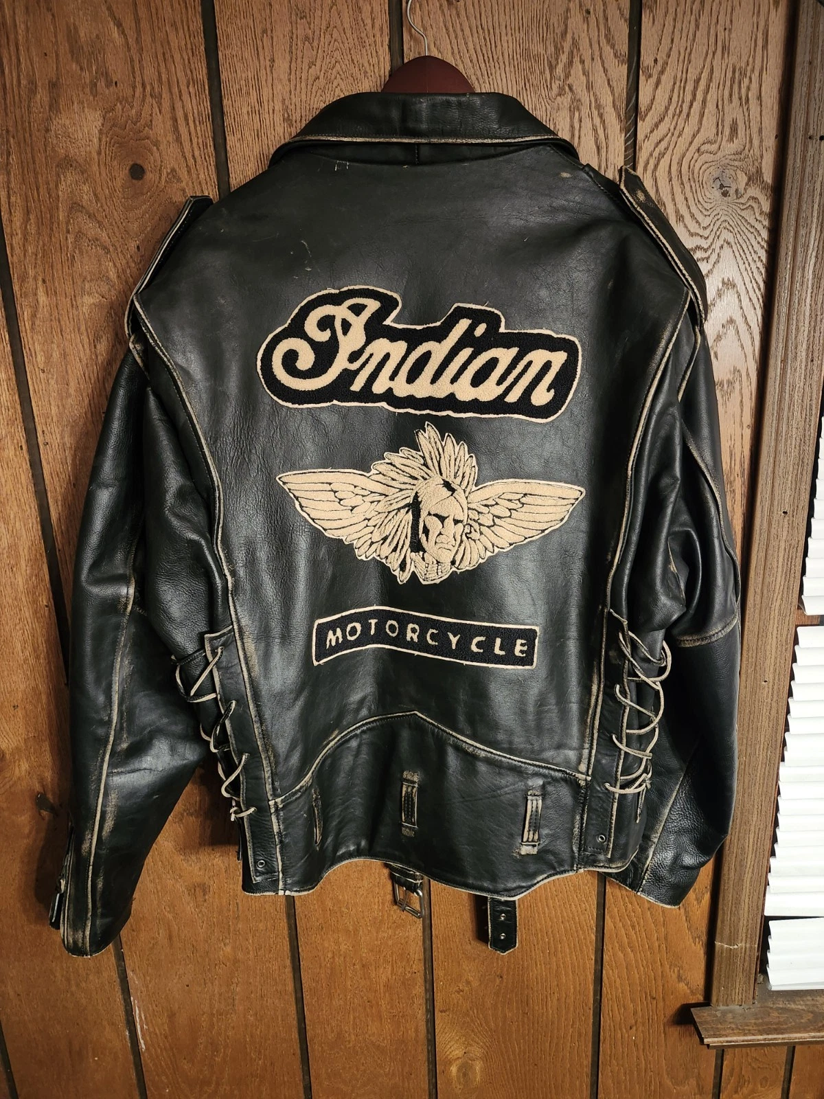 Vintage Indian Motorcycle Iron Horse Distressed Leather Jacket XXL Made In USA - product detail image 1