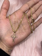 14k Hollow Rope Set With Cross 18