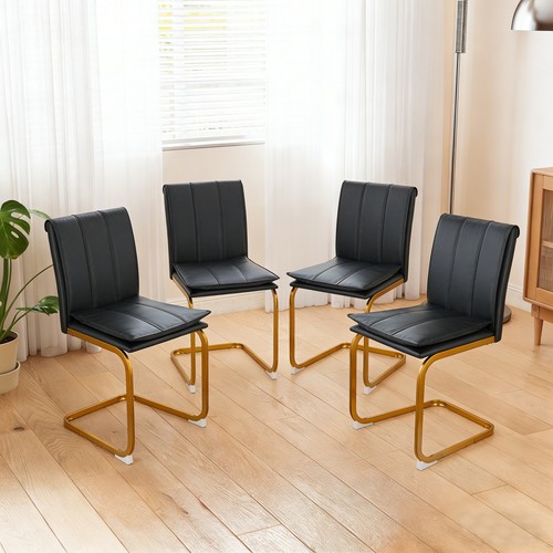 Set of 4 Modern PU Leather Dining Chairs w/ Gold Bow Metal Legs for Dining Room - Picture 10 of 46