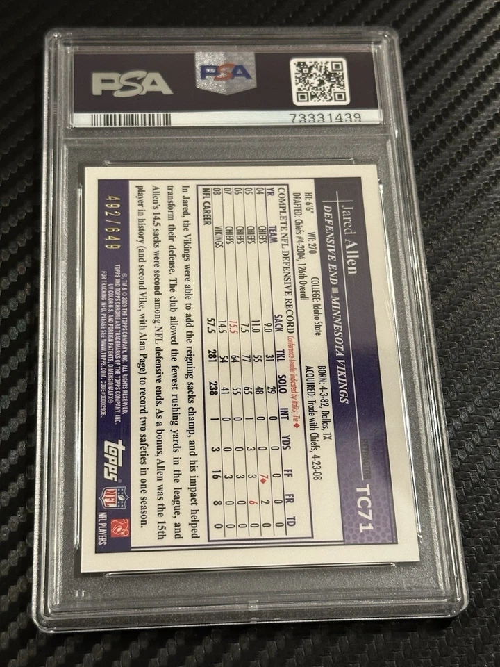 2009 Topps Chrome Jared Allen Copper Refractor /649 PSA 10 - Image 2 of 2