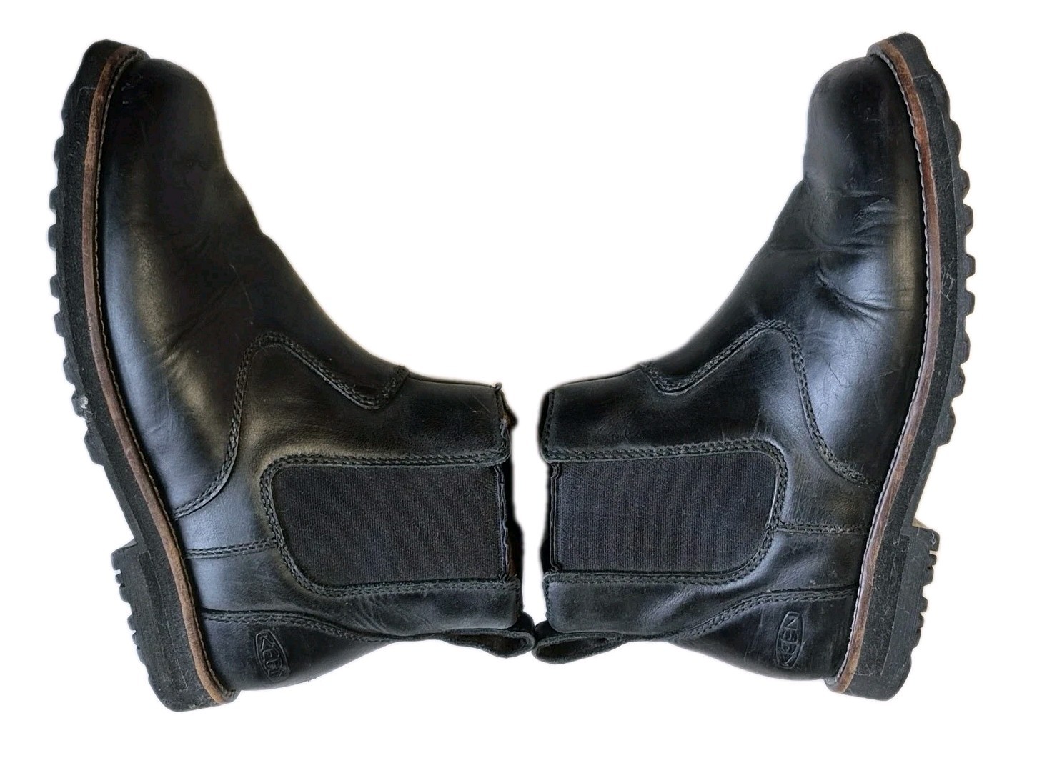 Stivali da lavoro Keen uomo 7 5 pelle nera pull on Chelsea indossati in grunge thrashed