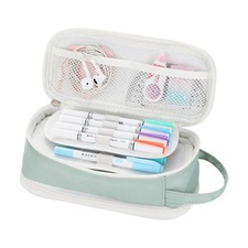 Big Pencil Case for Girls Teens Zipper Pouch Handle Organizer Bag Green Soft