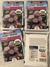 4 packs Organic CHIVES Herb Seeds FERRY-MORSE brand Garden Starters 4 x 250 MG