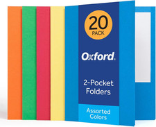 2 Pocket Folders, 20 Pack, Assorted Colors, School Value Pack