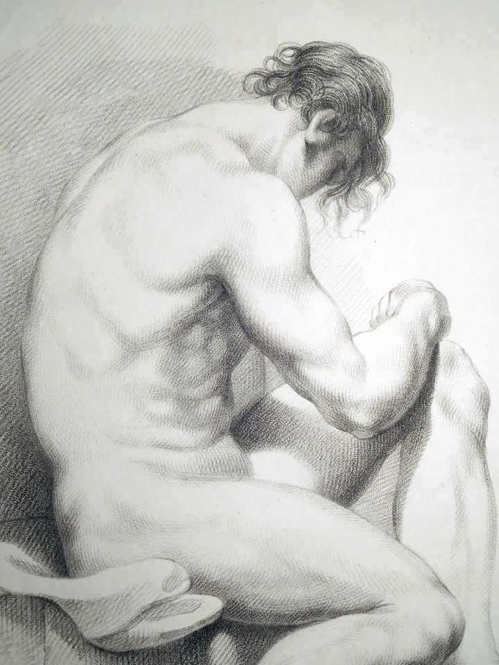 Punktierstich, Männlicher Akt, J. Barney/ J. Whessel, 1803, Zeichenschule - Bild 4 von 4