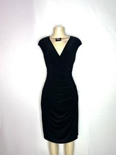 LAUREN RALPH LAUREN BLACK STRETCH JERSEY DRESS W/RUCHED SIDE SHEATH SZ 14