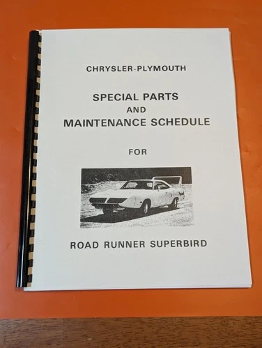 1970 Plymouth Superbird Special Parts and Maintenance Schedule Book