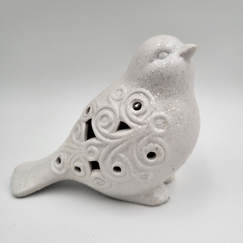 Ceramic Bird Figurine With Swirl Cutouts Glitter Bird Decor Christmas