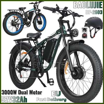 TESWAY Neu 3000W Dual Motor 52V32Ah Elektrofahrrad 26Zoll Moped E-Bike BAOLUJIE DP-2603