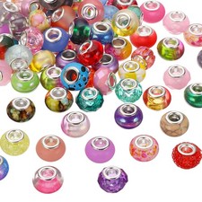 Assorted European Craft Beads, 100 Pcs Large Hole Beads, Mixed Colors