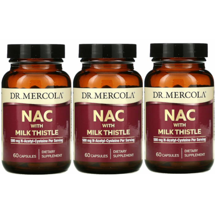 Dr. Mercola NAC with Milk Thistle 60 Caps Each (Pack of 3)