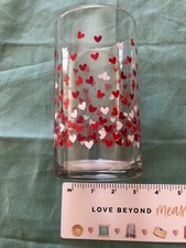 Clear glass vase with red and white hearts - 3.25" diam x 6" ht - new
