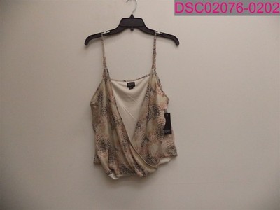 free press Women's Beige Rainy Day Print Tank Top Blouse Surplice Cami XLarge