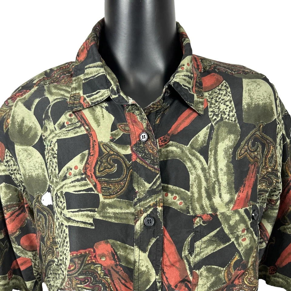 Camisa K Arnold Vintage Seda Paisley Abotonada Para Hombres M 90s Abstracto Arte Club Foto 3 de 4