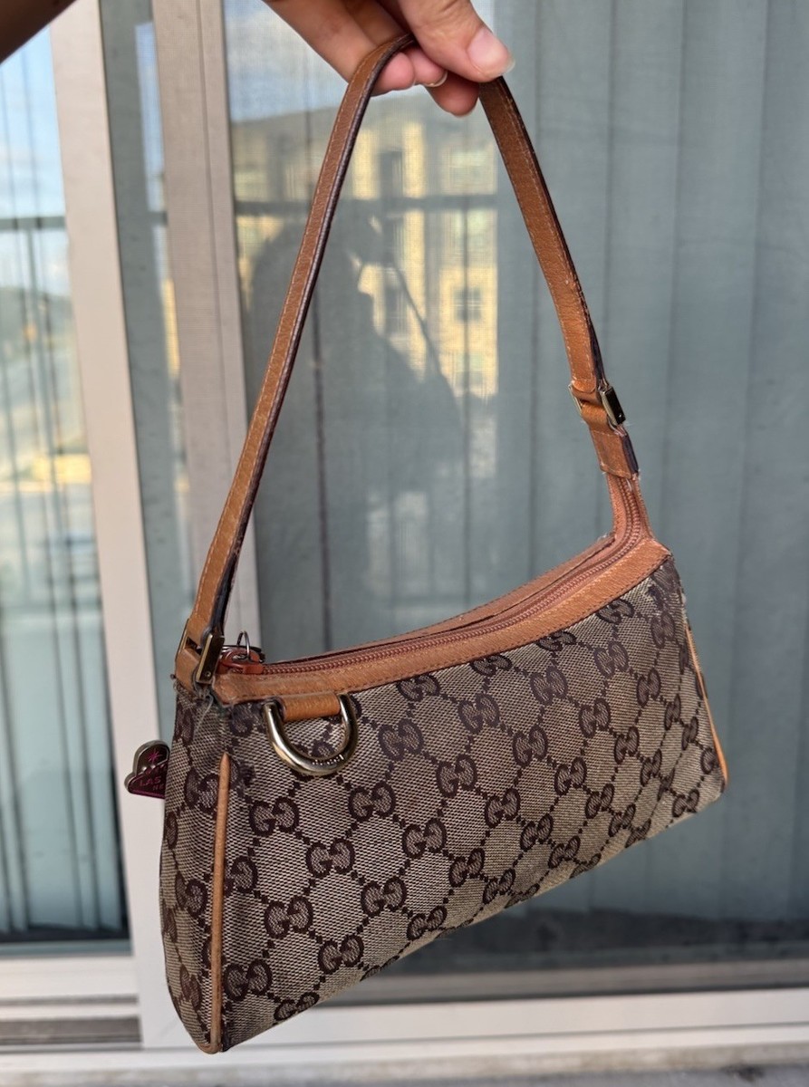 GUCCI Vintage GG Monogram Abbey Mini Shoulder Bag Pochette Camel