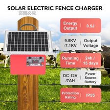 20 Mile Solar Electric Fence Charger 0.5 Joule 24H Day/Night for Livestock