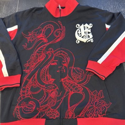 VTG ECKO UNLTD Red Dragon Y2K Zip Up Mock Neck Jacket Grunge Skater Graffiti XXL