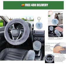 WenMei 4PCS Fuzzy Steering Wheel Cover Set Gray Blue Car Accessories
