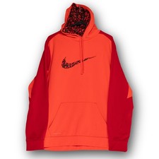Nike Therma-FIT Hoodie Mens Large Orange Red Camo Swoosh Pullover Sweatshirt Exc