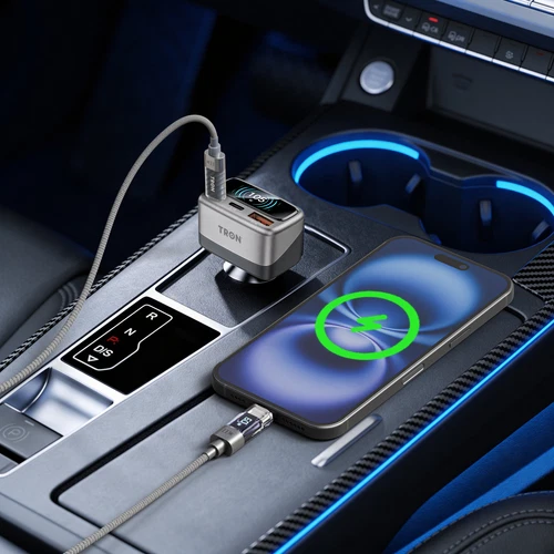 TRON 105W 3-Port Car Charger with Smart TFT Display, USB-C & USB-A Fast Charging image 9