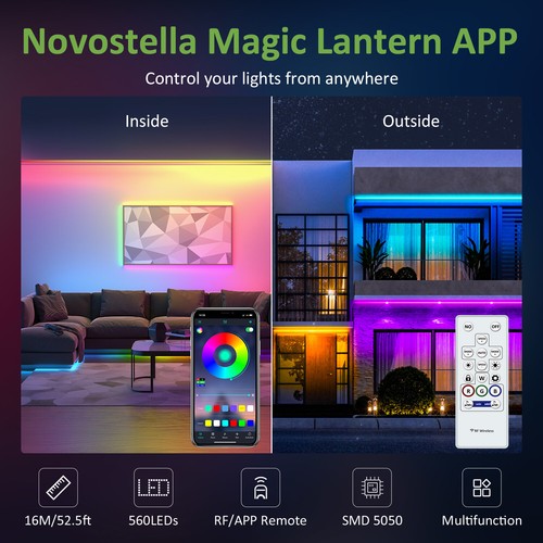 Novostella 16m LED Stripe RGB IC LED Streifen IP65 RC App-Steuerung Music Sync - Bild 2 von 8