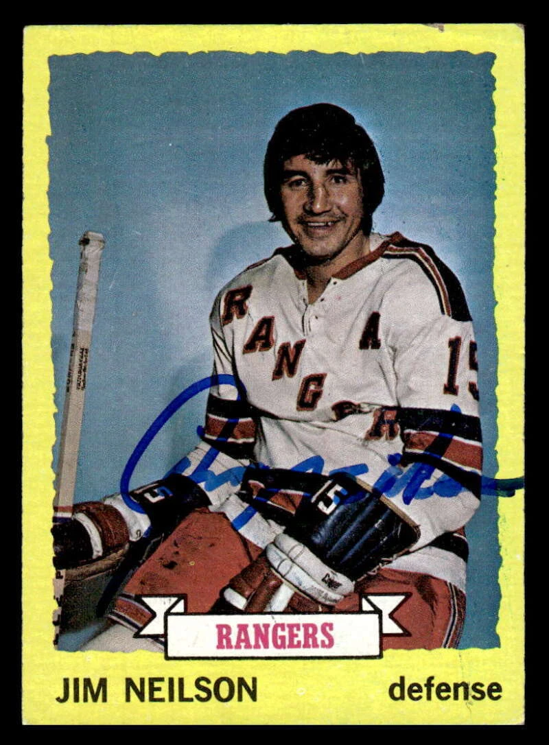 1973 TOPPS JIM NEILSON NEW YORK RANGERS #123 SIGNED AUTOGRAPH XA1303