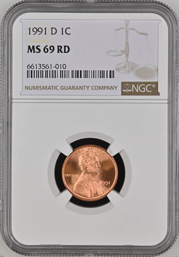 1991-D  1C RD  Lincoln Memorial One Cent  NGC MS69RD  6613561-010