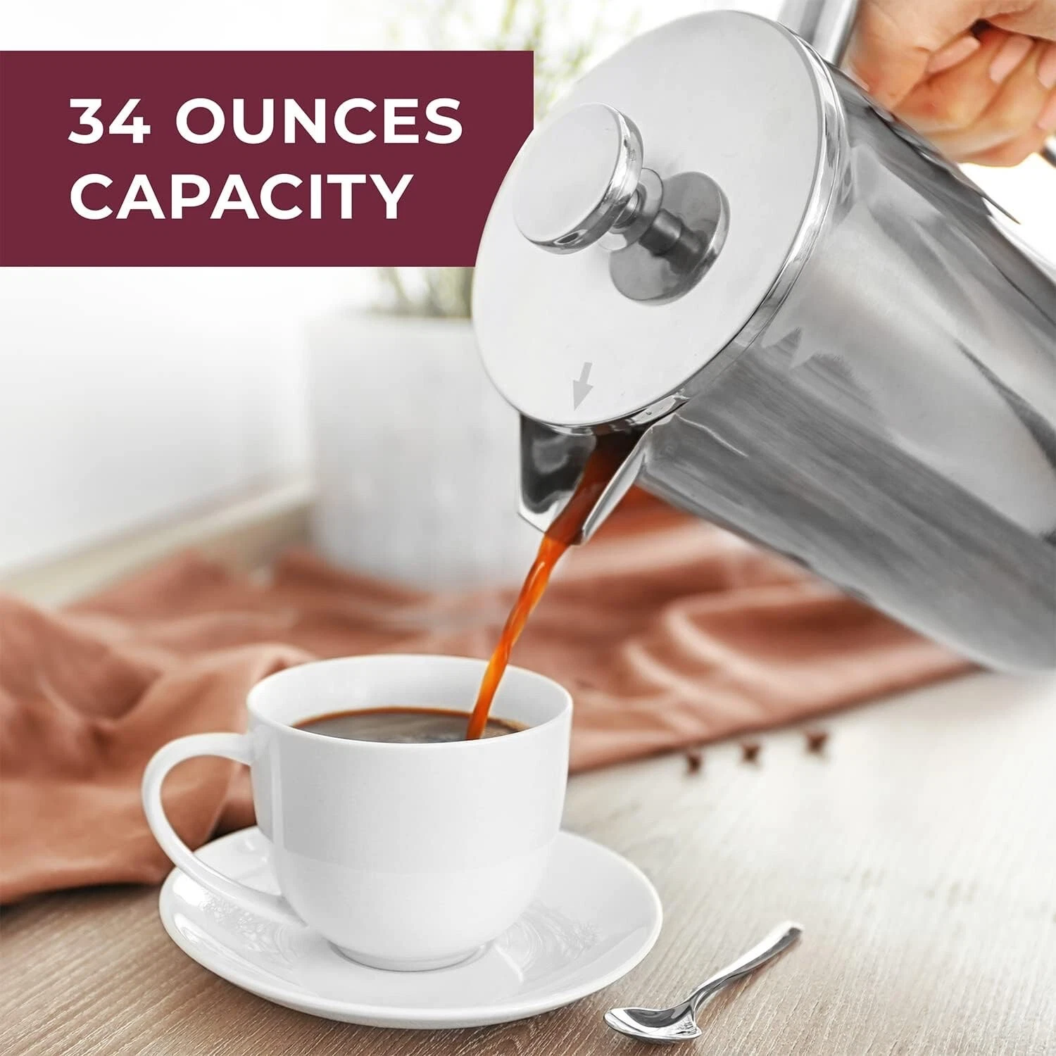 Premium French Press 34 oz Coffee Maker 1000ml Stainless Steel Insulated Press
Opens in a new window
