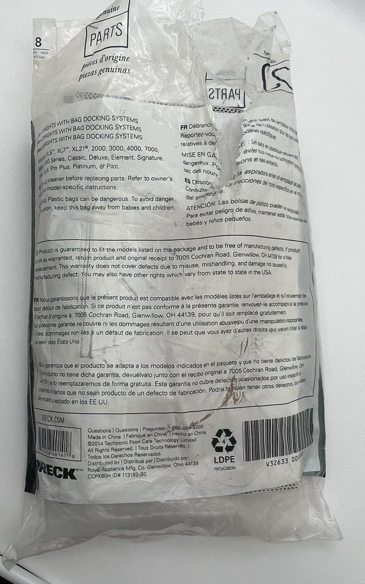 5 pack - Oreck Type CC Upright XL Vacuum Cleaner Bags HEPA 5 pack - Oreck Type CC Upright XL Vacuum Cleaner Bags HEPA