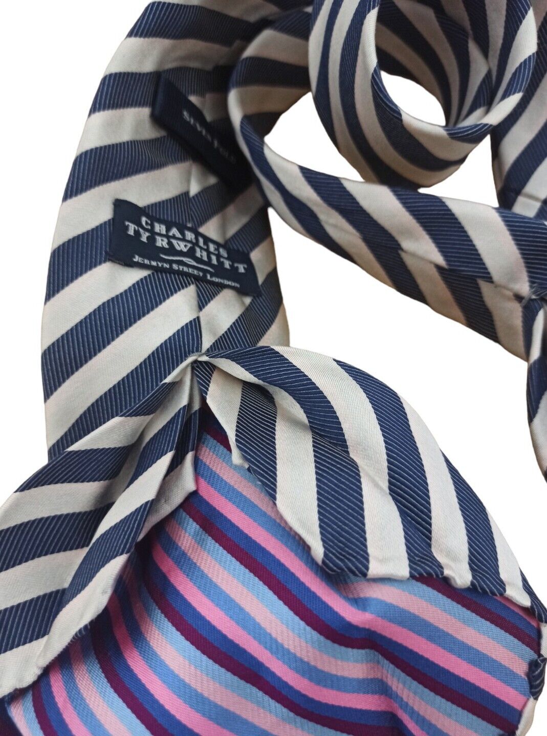 CHARLES TYRWHITT XL 7FOLD Blue Striped Silk Tie E… - image 5