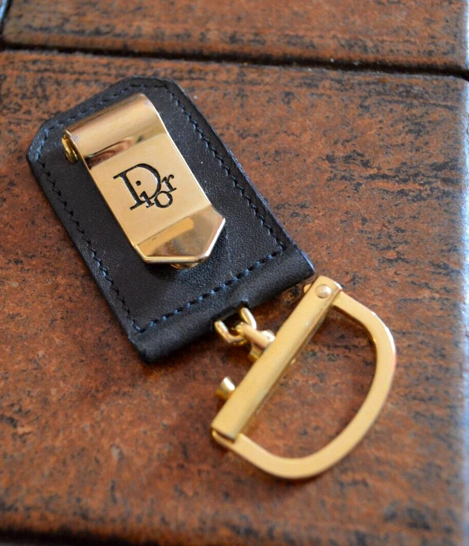 PORTE CLÉS VINTAGE CHRISTIAN DIOR PINCE À BILLETS ET CROCHET CUIR ET MÉTAL FABRIQUÉ
