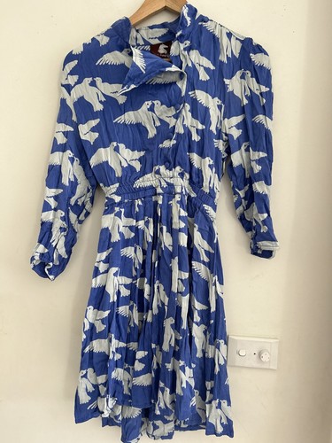 Valerija Dress Doves Long Sleeve 100% Silk Size M Medium Floral - Picture 2 of 9