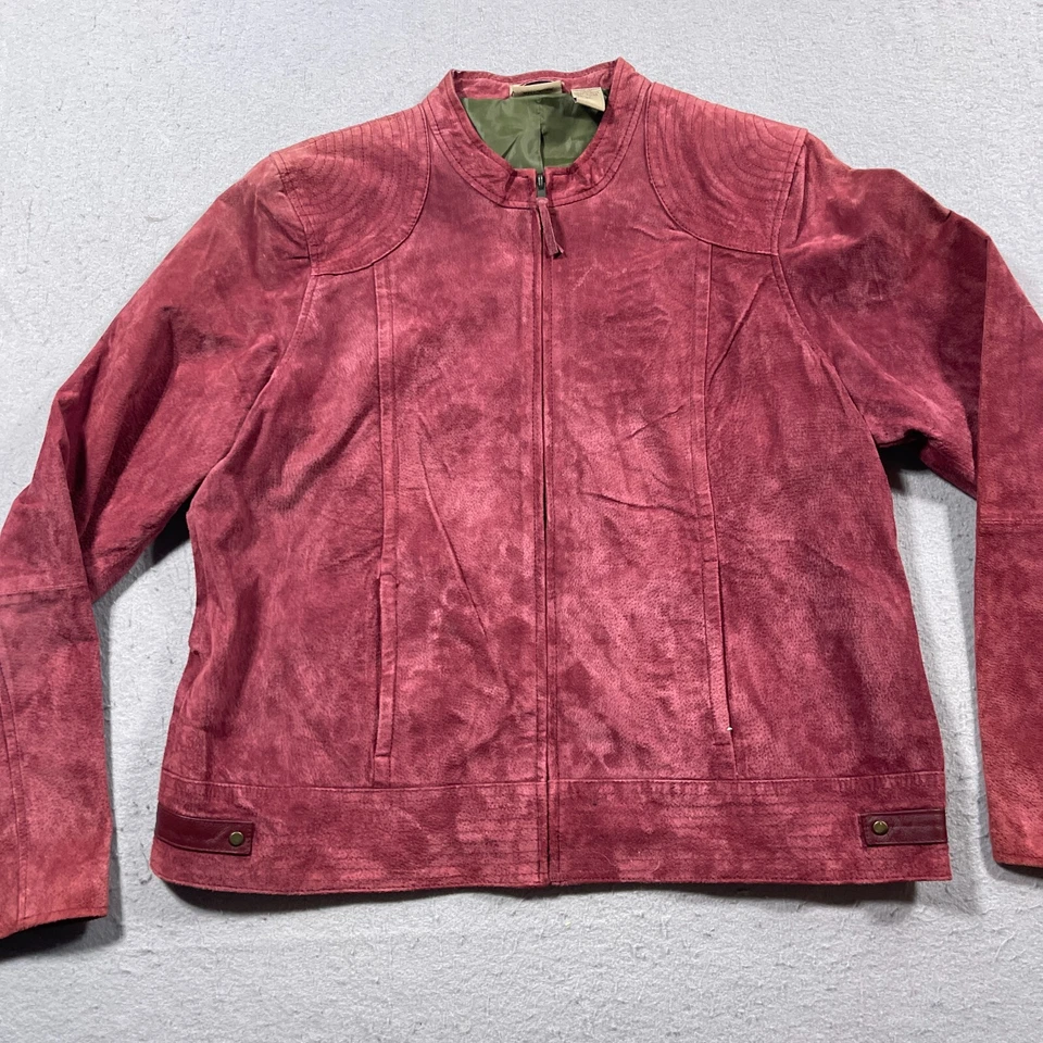 VTG Ruff Hewn Leather Jacket Women XL Red Moto Style Leather Zip Front Y2K - Image 2 of 4